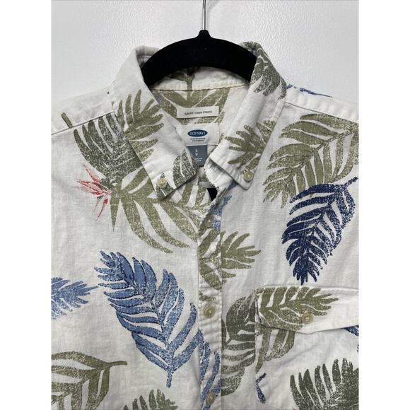 Old Navy Slim Fit Button Shirt Tropical Hawaiian Linen Blend Shirt Men's Sz‎ S - Picture 3 of 11